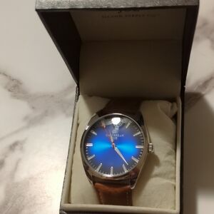 Blue Caribbean Joe Dial Watch with Brown Leather Strap
